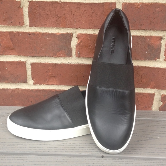 vince black leather slip on sneakers